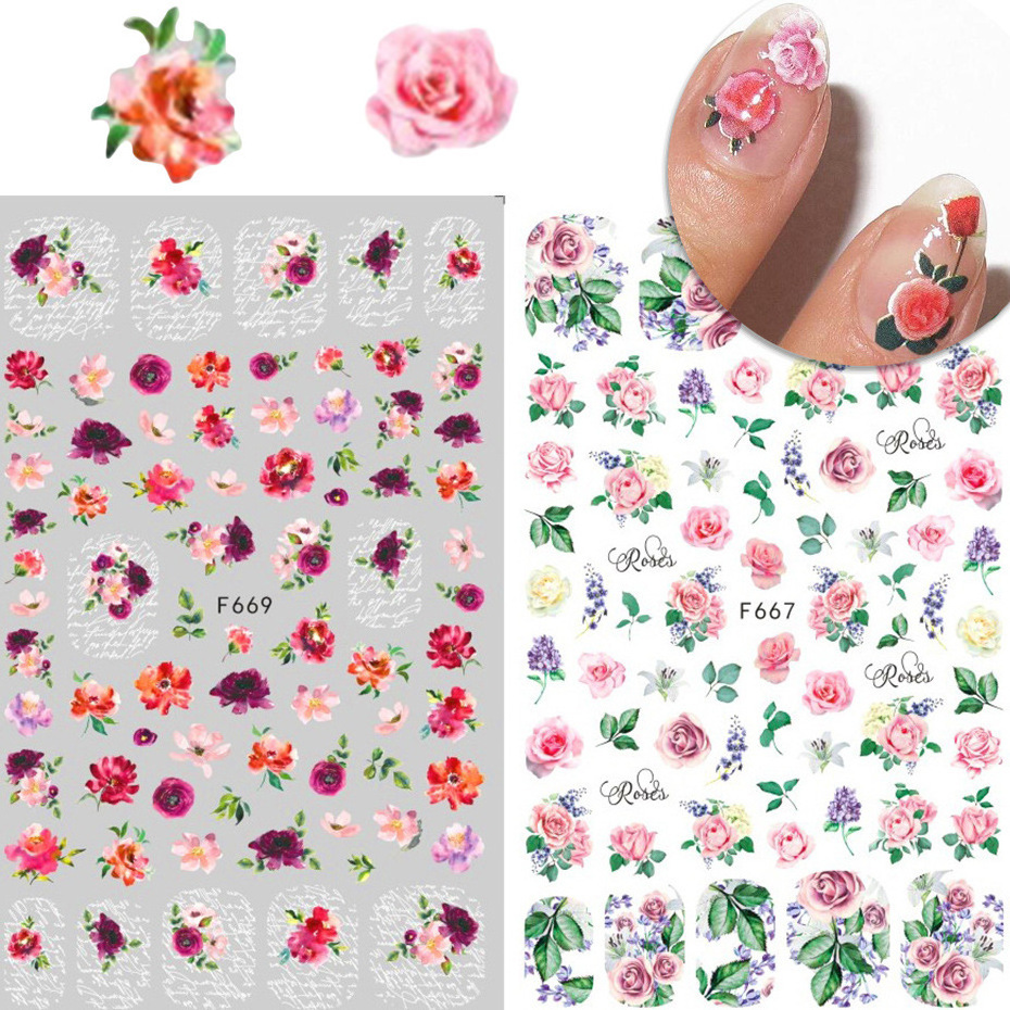 3D Purple Flower Butterfly Sticker Sliders for Nails Elegant Leaf Floral Design Nail Art Decoration Design Accessories F666