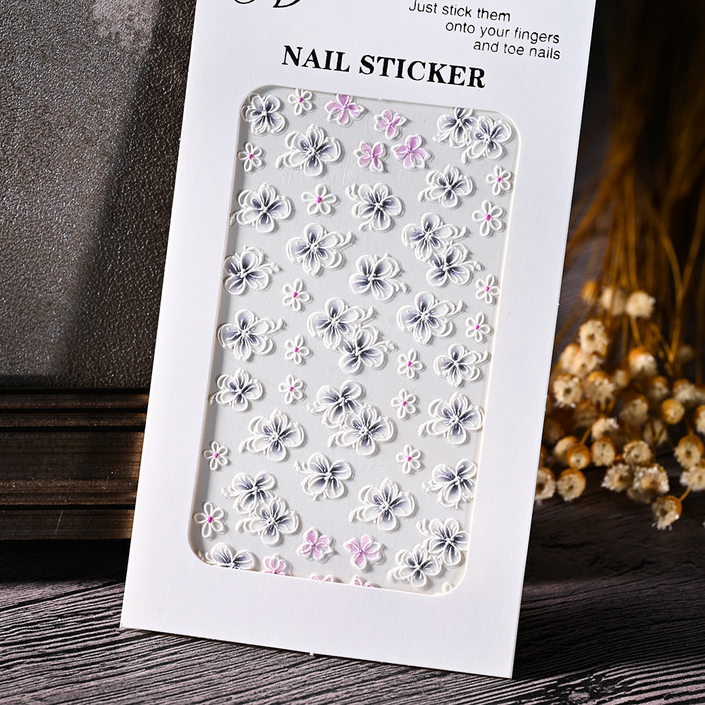 5D Acrylic Flowers Nail Stickers Nails Art Supplies Gradient Pink White Floral Lace Nail Slider Summer Manicure Decals Sticker