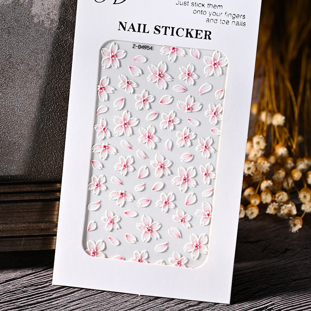 5D Acrylic Flowers Nail Stickers Nails Art Supplies Gradient Pink White Floral Lace Nail Slider Summer Manicure Decals Sticker