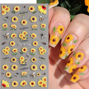 5D Sunflower Nail Stickers Fall Design Floral Butterfly Bee Nail Decal Self-adhesive Embossed Sliders Manicure Decor