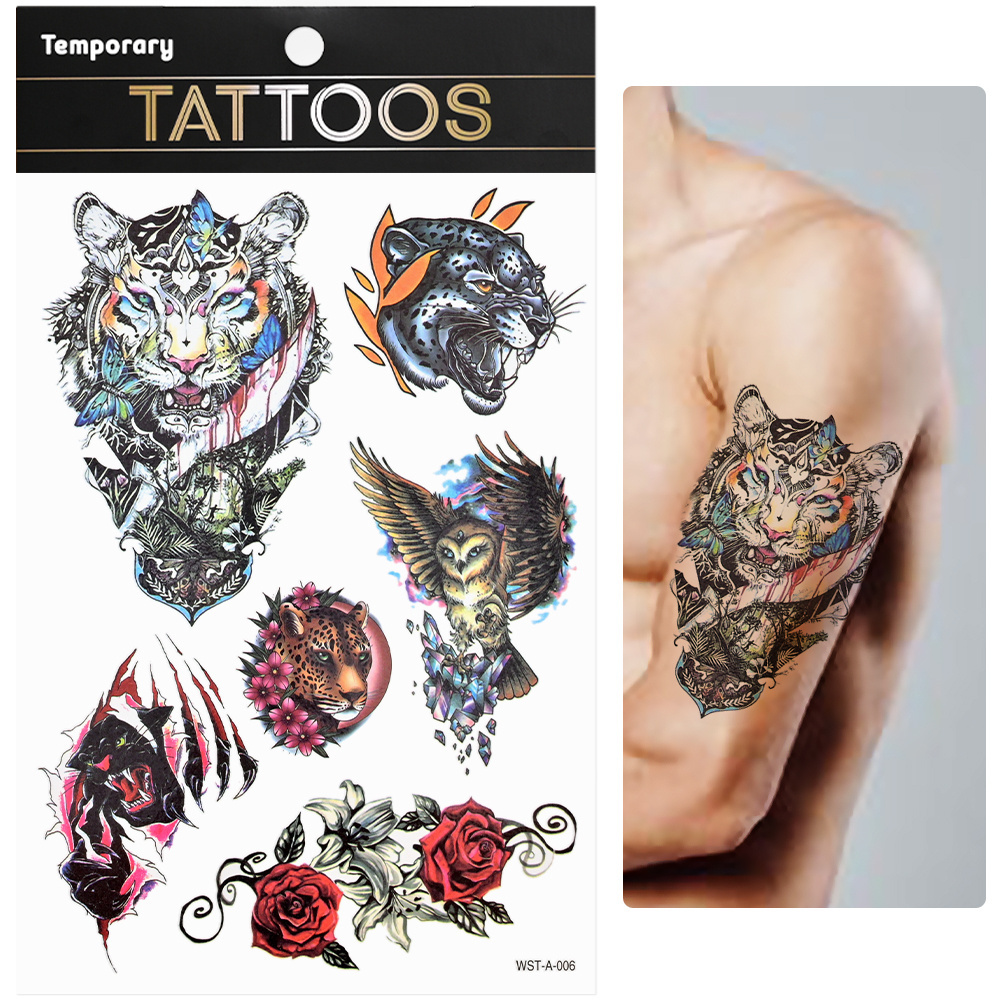 Large Half Arm Sleeve Temporary Tattoos For Men Women Forearm, Tribal Wolf Tiger Lion Owl Skull Halloween Fake Tattoo Stickers