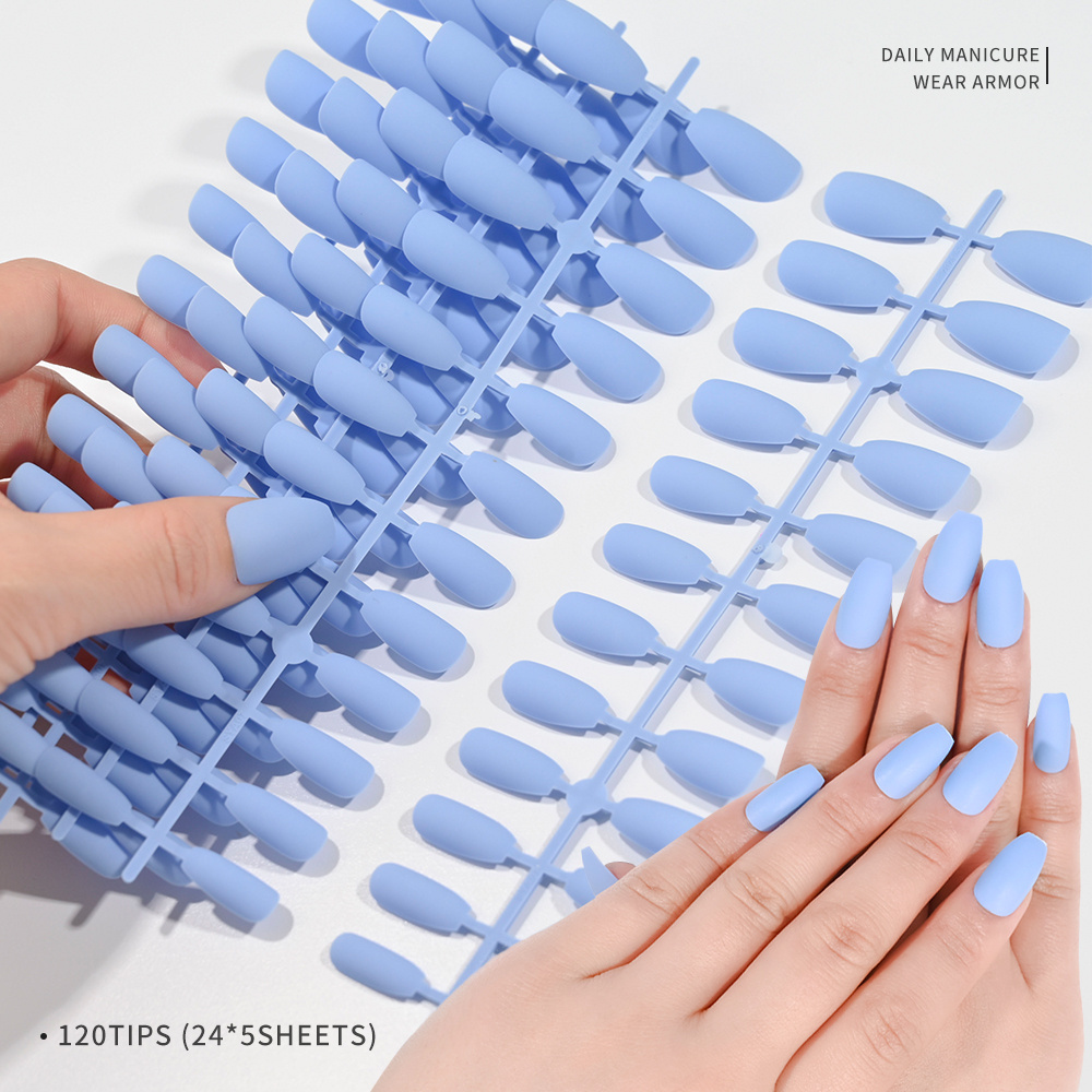 120pcs=5sheets*24pcs White Frosted Matte Nail Tips Coffin Full Cover Mixed Sizes Short Wearable Press On Nails Fake Nails Tools