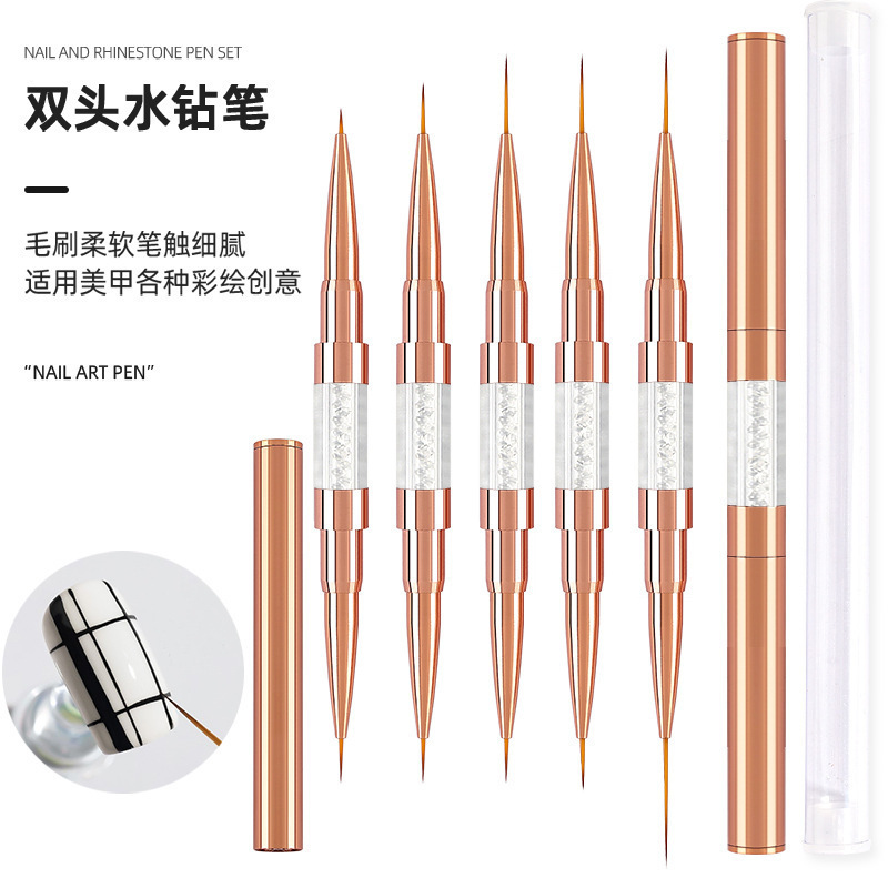 6pcs/set Rose Gold Double-headed Line Drawing Pen Nail Art UV Gel Liner Painting Brushes Drawing Flower Striping Brush set