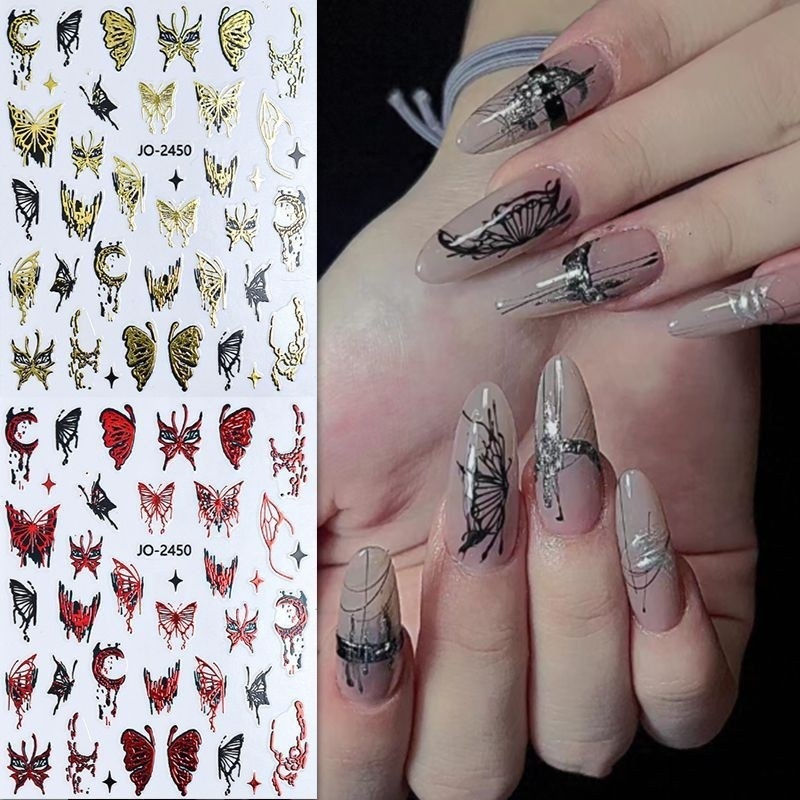 Nail Art Liquid Bronzing Butterfly Sticker Silver Black White Half Wings Butterfly 3D Hollow Liquid Butterfly Nail Decoration