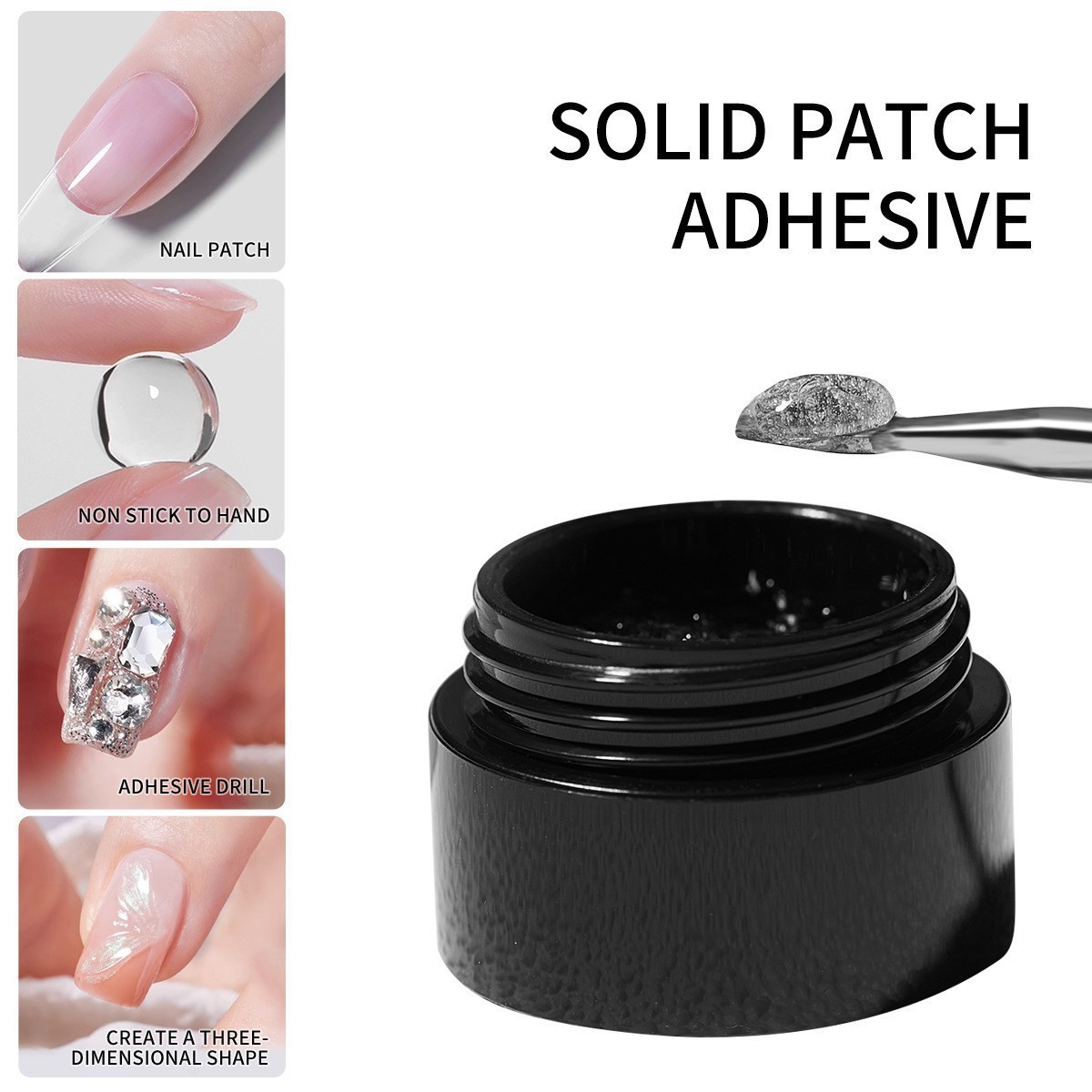 10ml Solid Nail Tips Gel Patch Glue Adhesive Super Sticky Canned Nail patch Does not Flow Gel Does not Hurt Nails UV Lamp Cure