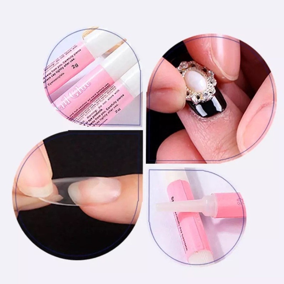 Acrylic Artificial Press On Nail Tips Glue Mini Pink 2g glitter UV Acrylic Rhinestones decoration Fast drying Nail art glue