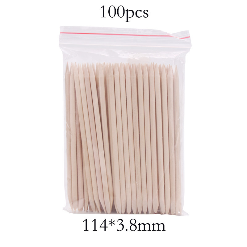 1 Pack 10/50/100pcs orange Wood 2-Way Use Nail Art Cuticle Pusher Remover Pedicure Manicure Sticks Tool (11.4cm long)