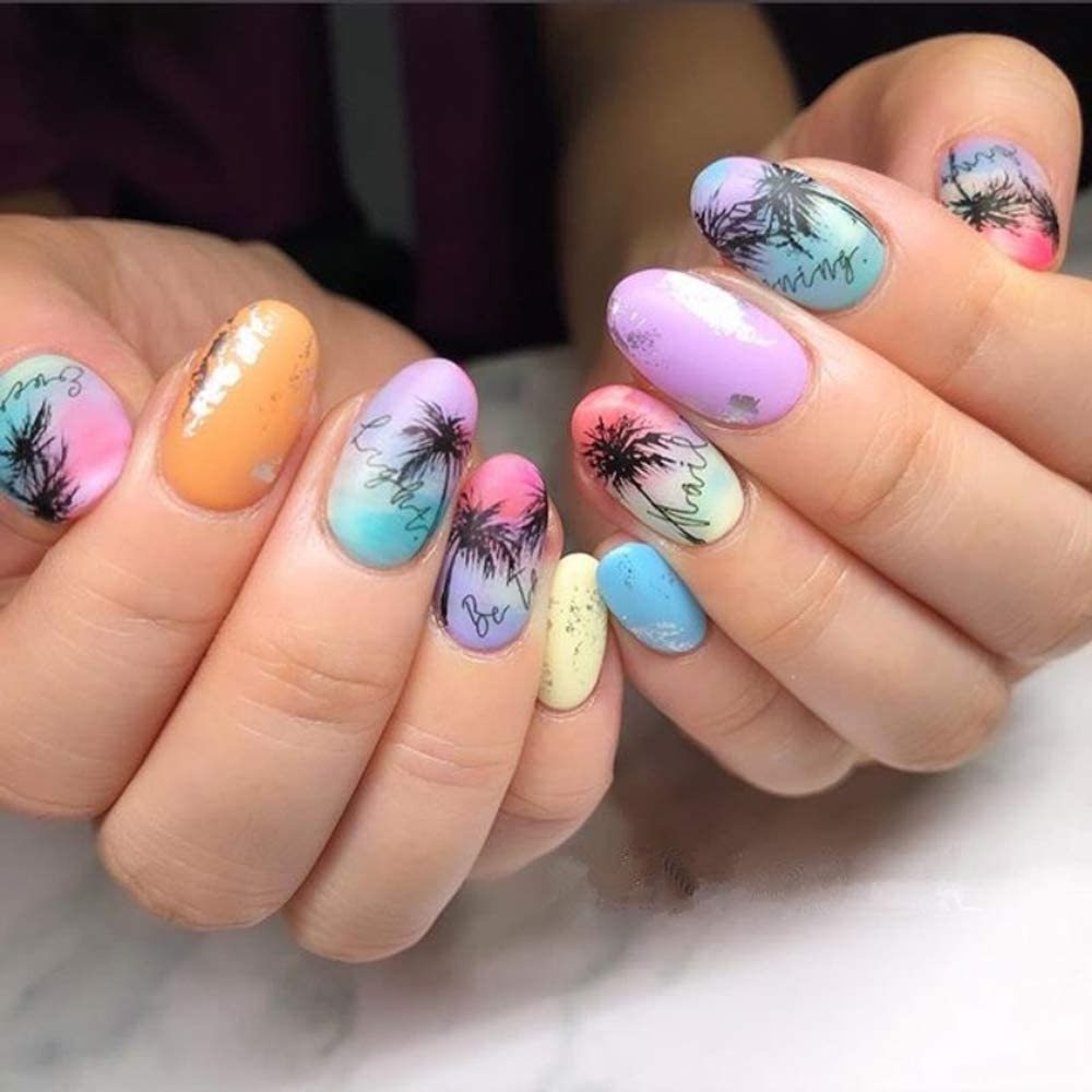 Summer Coconut tree nail stickers Leopard Shark Anchor leaf nail art decorations self-Adhesive Tropical Style Palm Sliders Tree