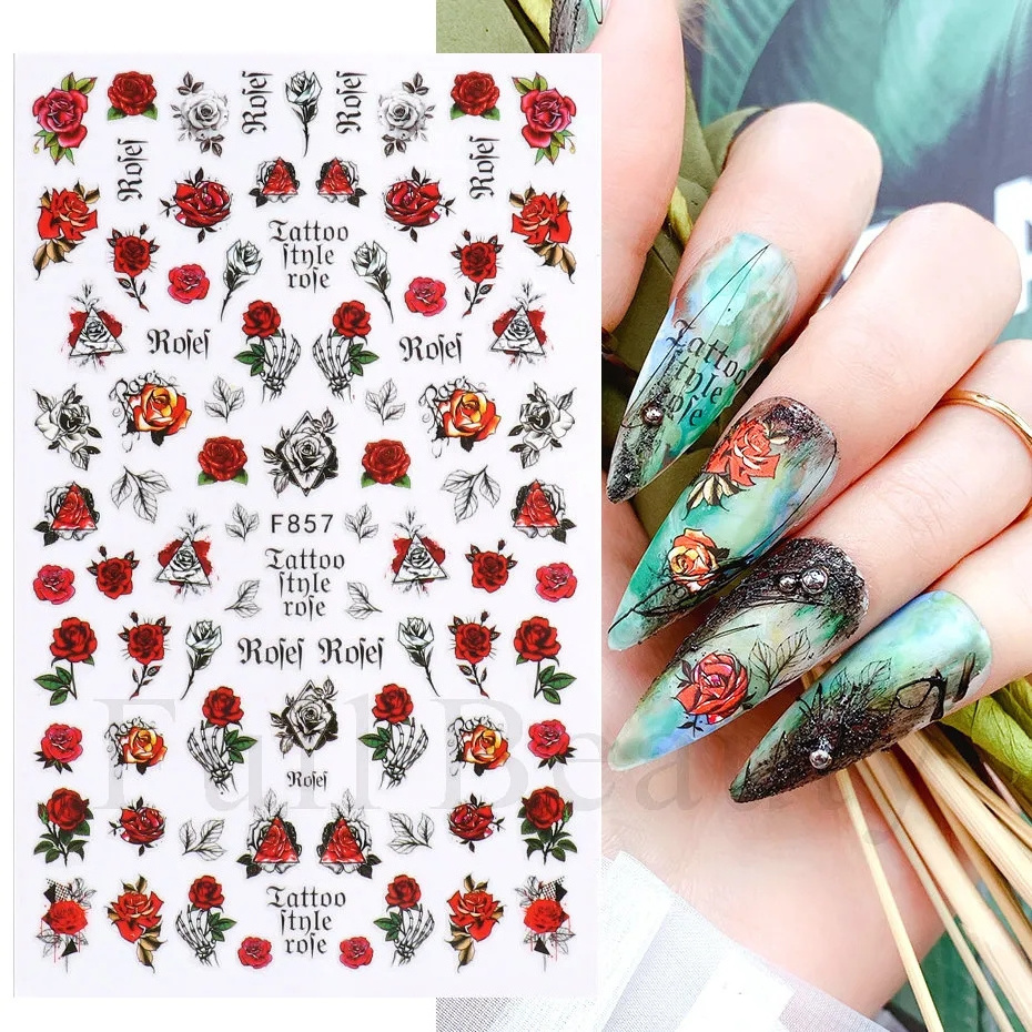 1PCS Rose Nail Adhesive Sticker Blue Butterfly 3D Flowers Slider Wedding Nail Art Decorations Foil Manicure Accessories