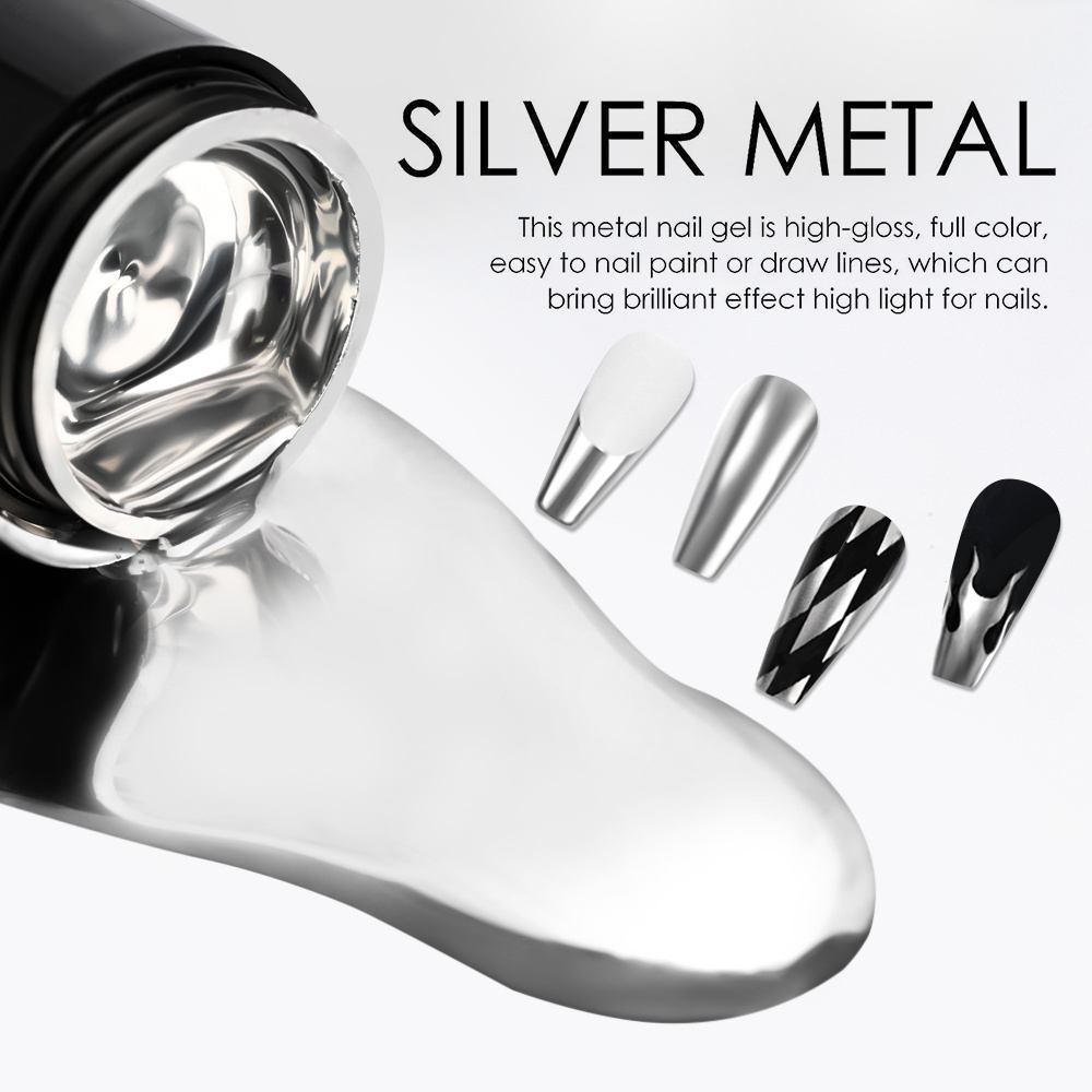 8/5ml Super bright Mirror Metallic Silver Effect Painting Gel Polish Metal Chrome French Line Flower Drawing Gel UV Nail Art Gel