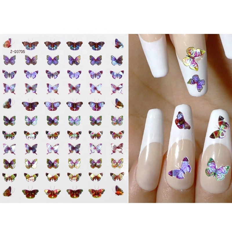 Holographic 1PCS/PACK Flying Butterfly 3D Manicure Decal Sticker ZD3700-3717 Nail Decoration Butterfly Sticker