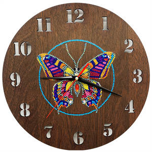 Hot Selling DIY Luminous Creative butterfly Pattern Crystal Wall Clock Diamond Painting Clock Kit for  Home Room Decor