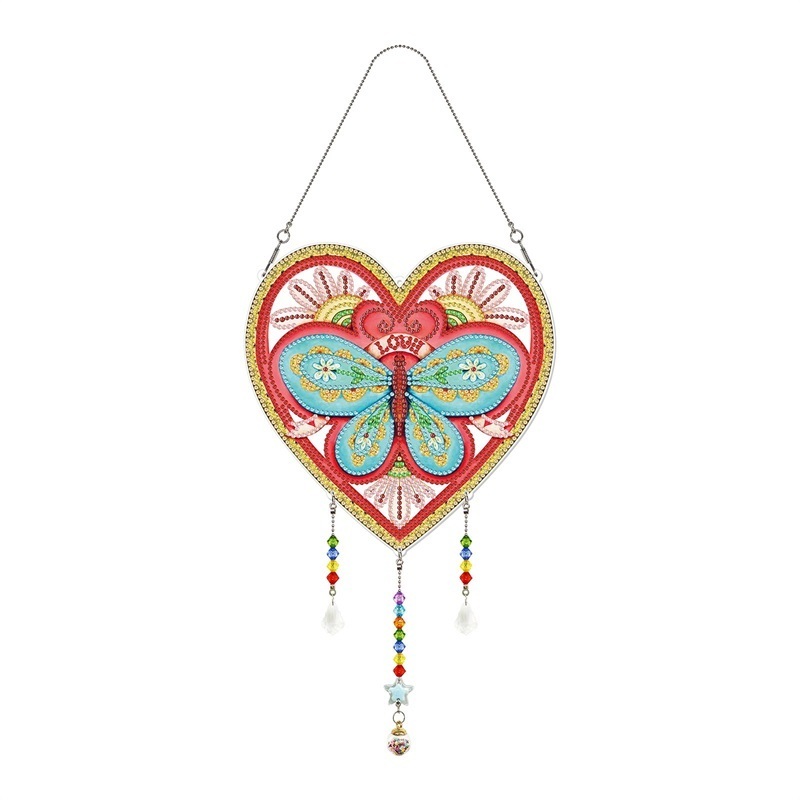 Creative heart butterfly shaped wind chime wall hanging crafts arts pendant DIY diamond painting dream catcher