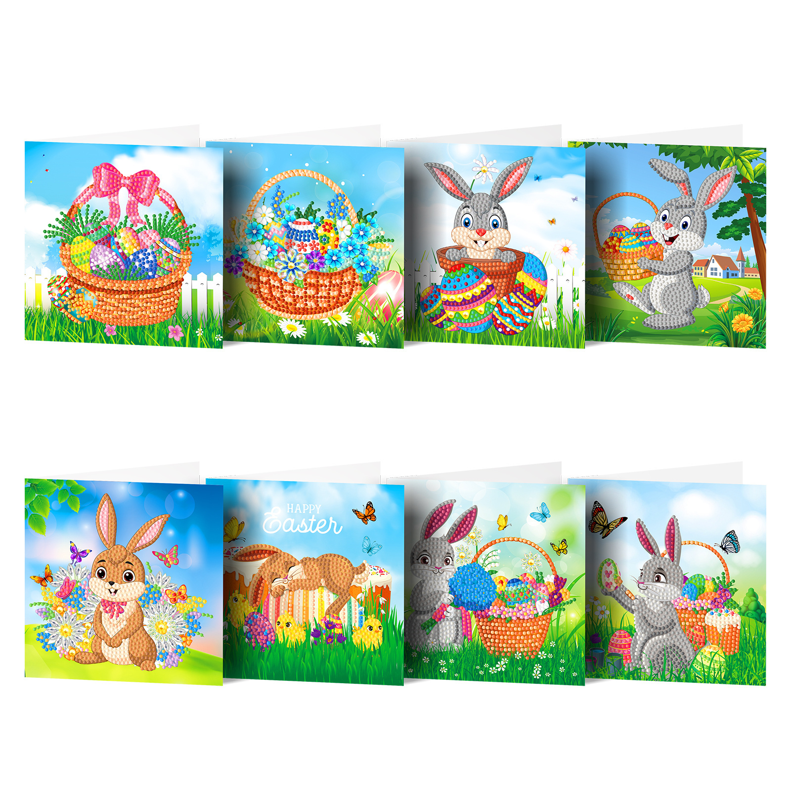 factory wholesale 8pcs/set Easter greeting card diy diamond art cool gifts for kids handmade greeting card