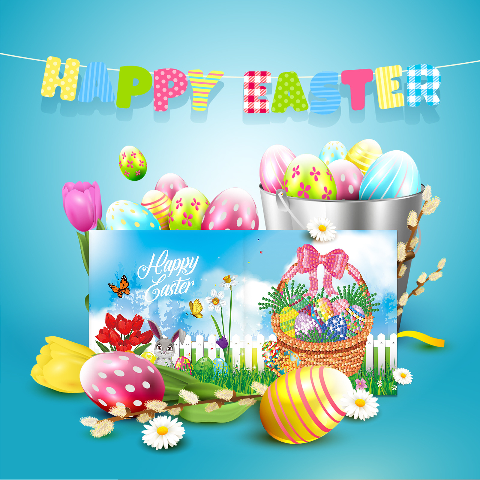 factory wholesale 8pcs/set Easter greeting card diy diamond art cool gifts for kids handmade greeting card