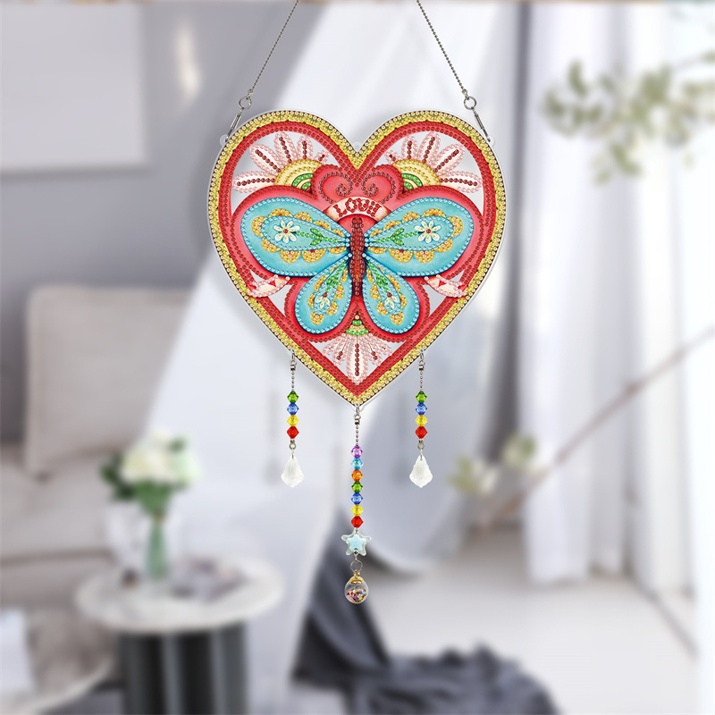 Creative heart butterfly shaped wind chime wall hanging crafts arts pendant DIY diamond painting dream catcher