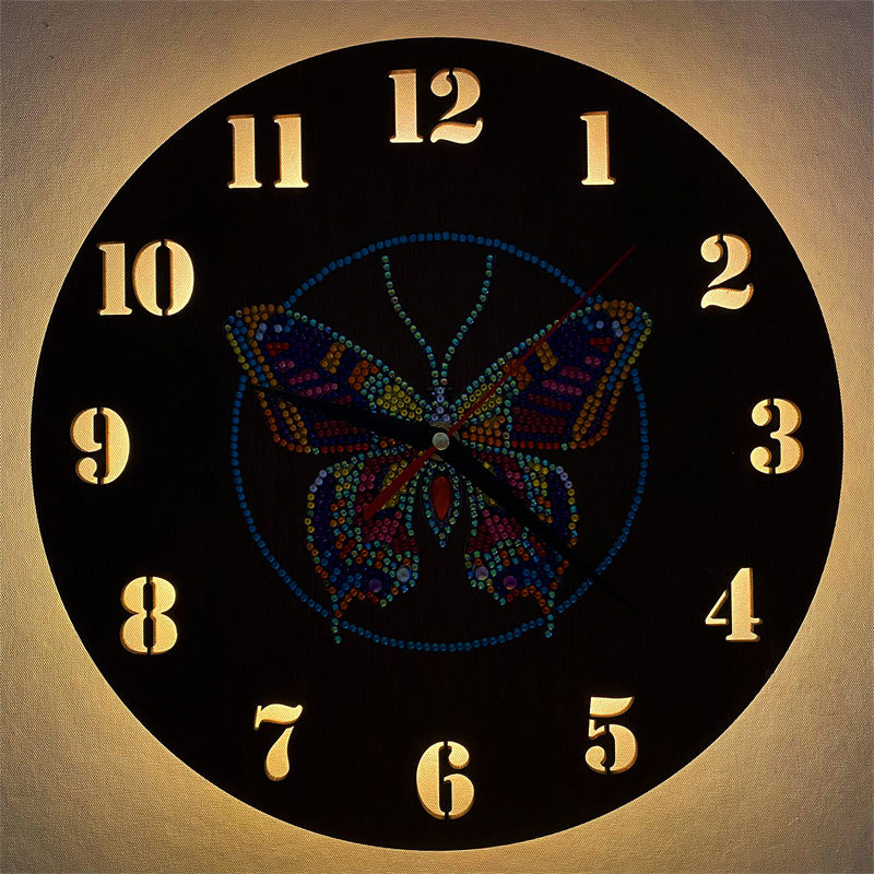 Hot Selling DIY Luminous Creative butterfly Pattern Crystal Wall Clock Diamond Painting Clock Kit for  Home Room Decor