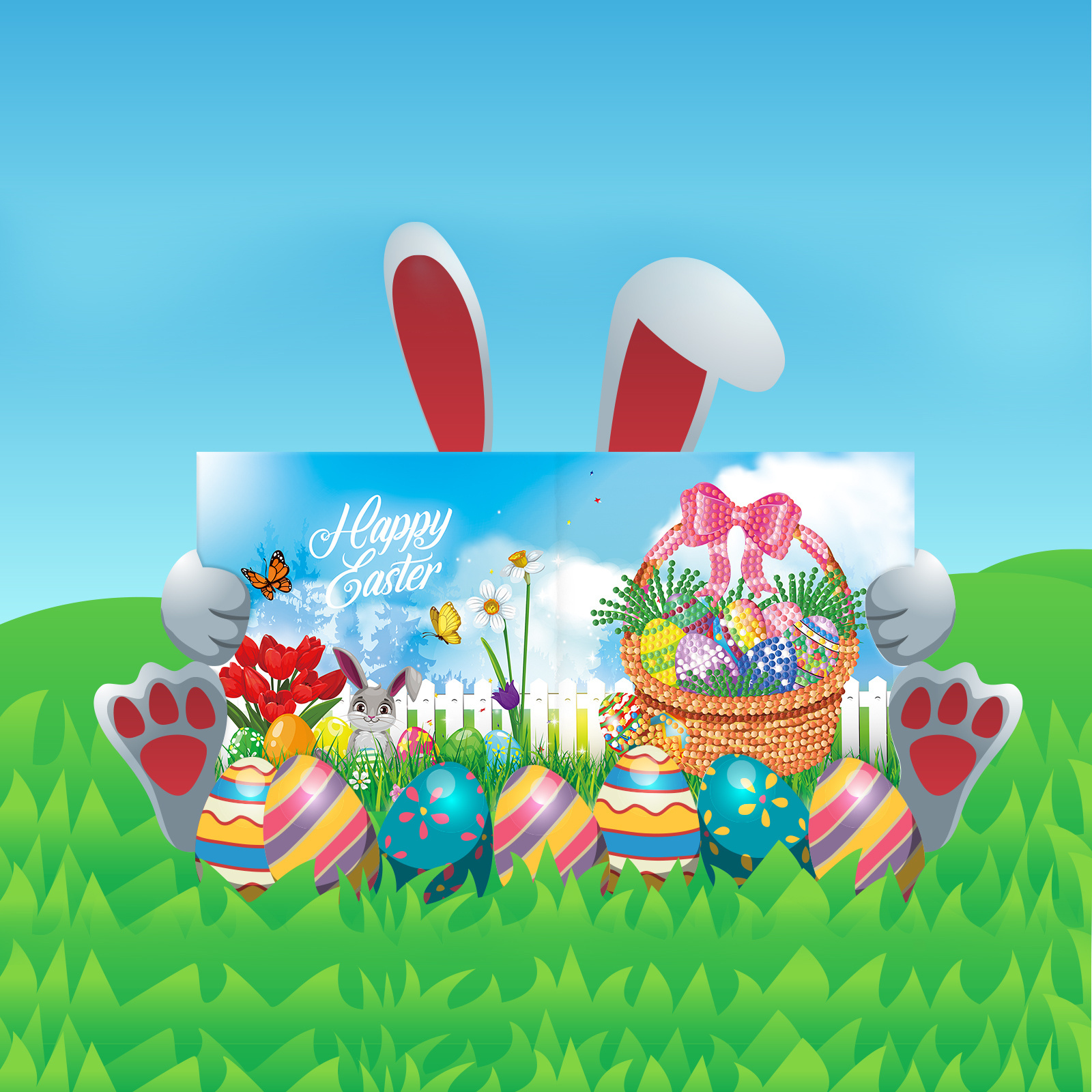 factory wholesale 8pcs/set Easter greeting card diy diamond art cool gifts for kids handmade greeting card