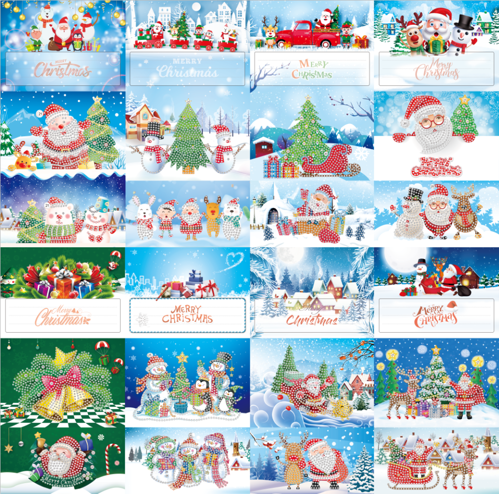 3d cards Christmas Greeting Cards DIY 5D Diamond Painting handmade crafts for Christmas Gifts 8 pcs each set