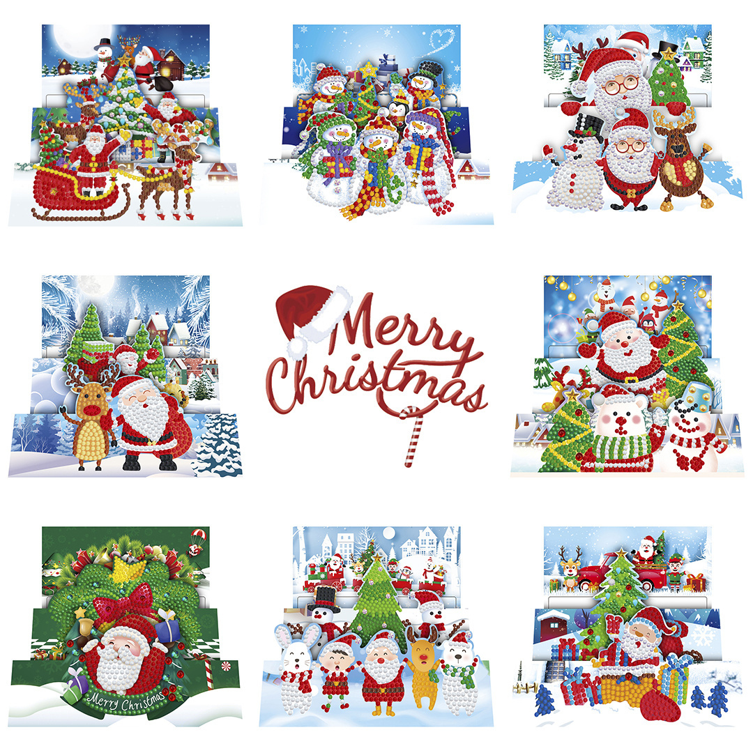 3d cards Christmas Greeting Cards DIY 5D Diamond Painting handmade crafts for Christmas Gifts 8 pcs each set