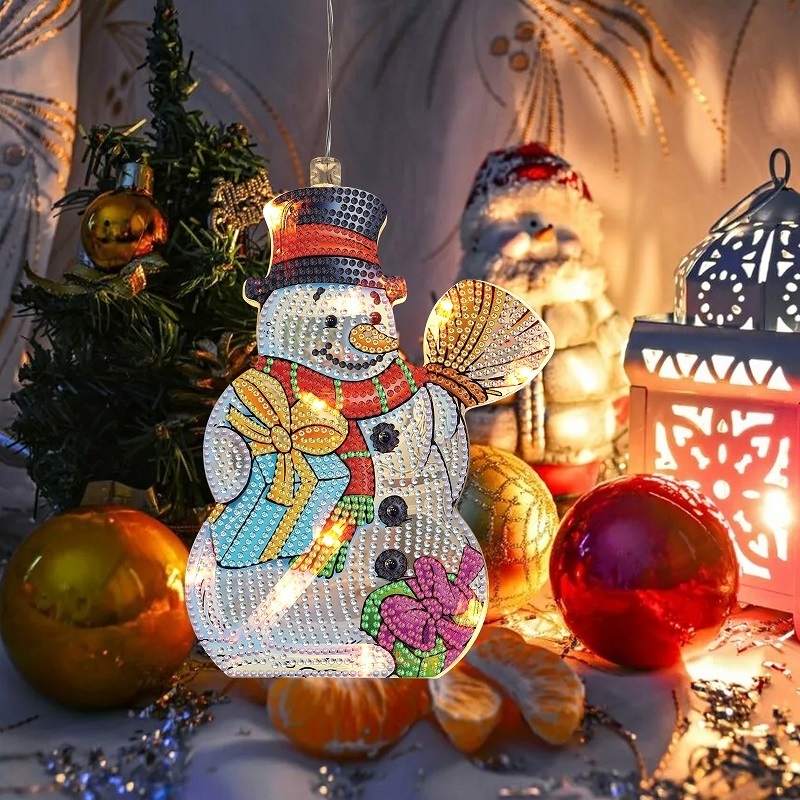 DIY Snowman pattern Christmas decorative Lights Holiday Party Home Outdoor Decor  Diamond Painting Modeling Lights