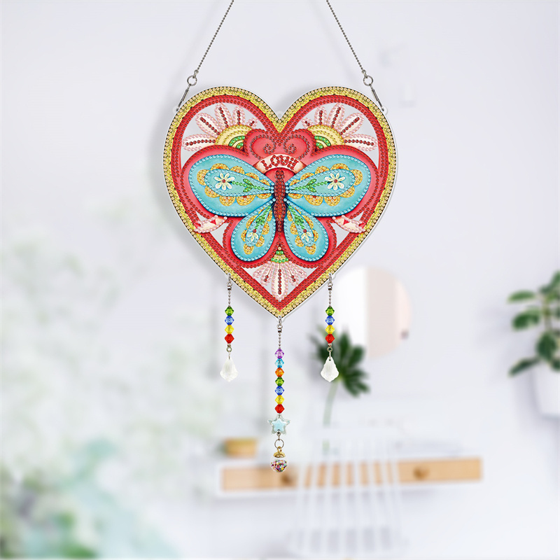 Creative heart butterfly shaped wind chime wall hanging crafts arts pendant DIY diamond painting dream catcher