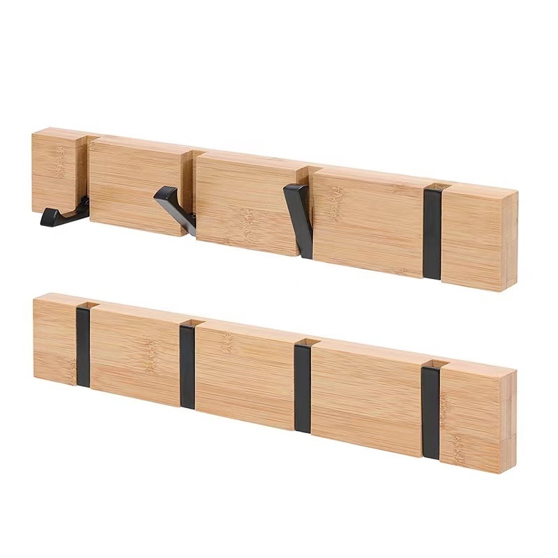 DIY Wooden Coat Hooks Coat Rack Wall Mounted Urban Design Space-Saving Hook Rack with 4 Standard Retractable Hooks Hat