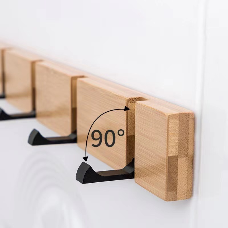 DIY Wooden Coat Hooks Coat Rack Wall Mounted Urban Design Space-Saving Hook Rack with 4 Standard Retractable Hooks Hat