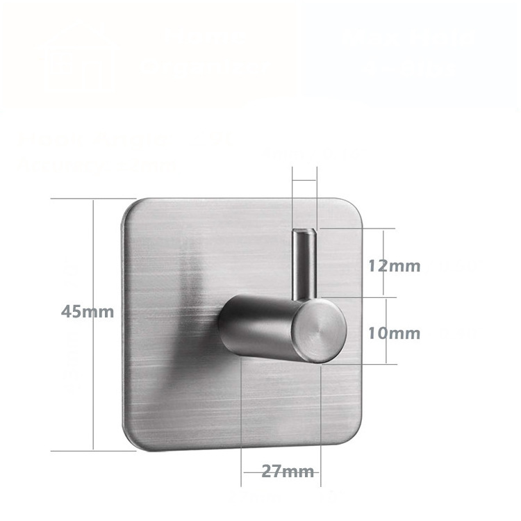 Wall Mounted Bathroom Towel Hook Strong Sticky 304 Stainless Steel Adhesive Hook