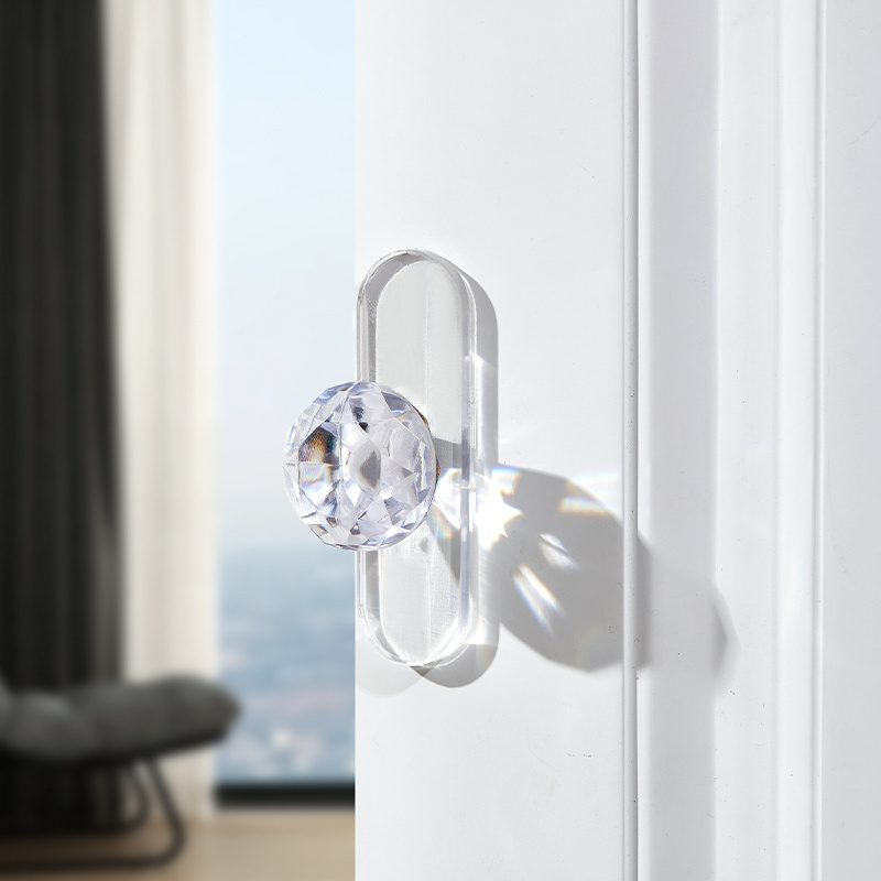 Punch-free Crystal Drawer Handle Self-Adhesive Acrylic Transparent Cabinet Wardrobe Furniture Pulls Handles Hanger Hooks