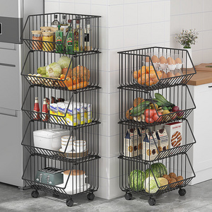 Round Floor Type Multi-layer Rotating Fruit Organization Kitchen Vegetable Storage Baskets 4-tier Kitchen Storage Rack Household