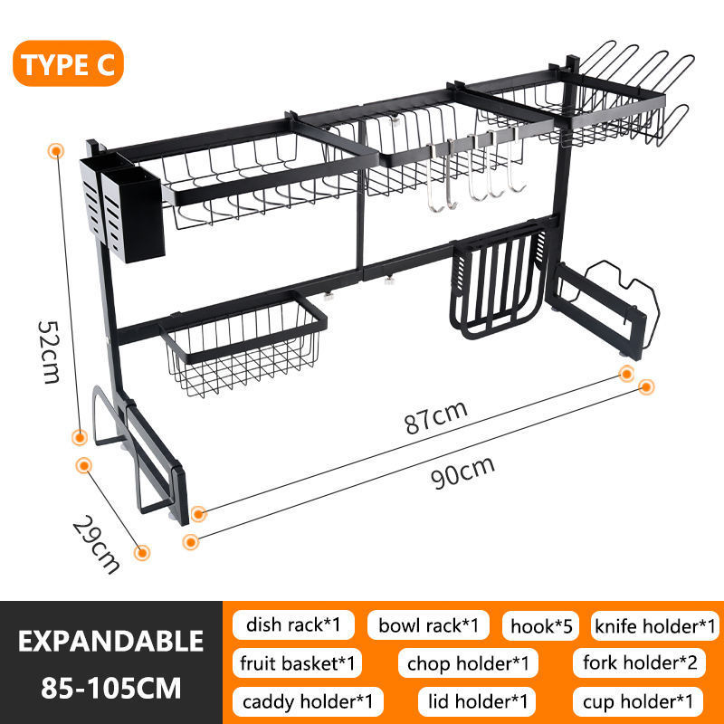 Expandable Adjustable 2 Tier Stainless Steel Metal Kitchen Storage Organizer Shelf Over The Sink Dish Rack