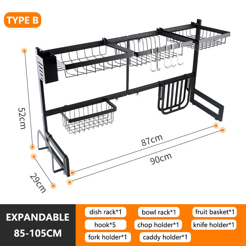 Expandable Adjustable 2 Tier Stainless Steel Metal Kitchen Storage Organizer Shelf Over The Sink Dish Rack