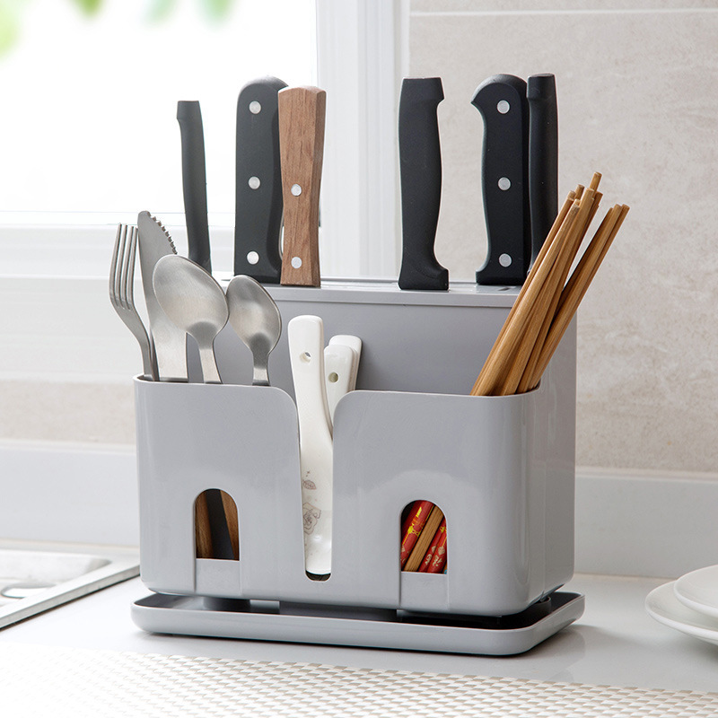 Kitchen Knife Storage Rack Household Multifunctional Shelf 2 in1 Plastic Holder Creative Knife Holder