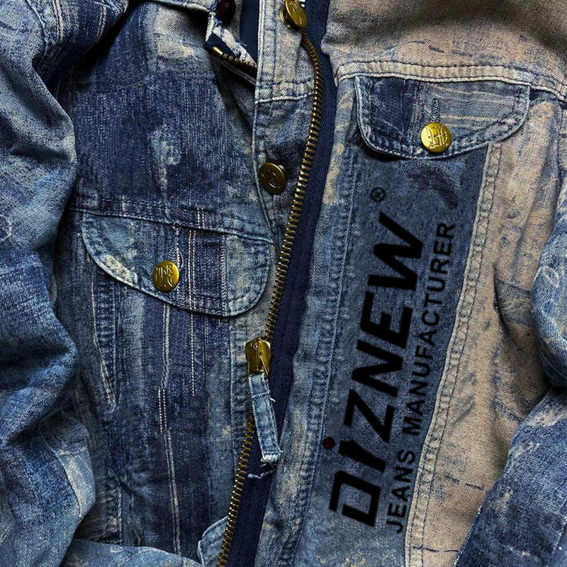 DiZNEW Plus Size Men's Denim Jacket Blue Washed Custom Design Bulk Wholesale New Fashion