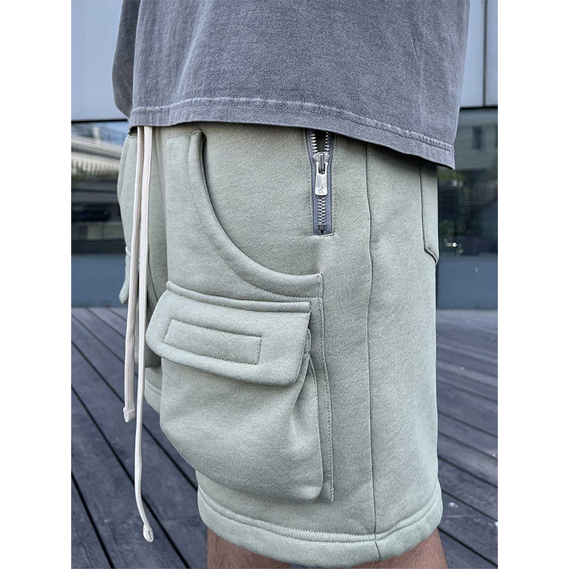 DiZNEW wholesale freight men's polyester cotton  fleece  shorts multi-pocket zipper design cargo shorts