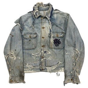 DIZNEW factory manufacture acid wash faded print denim jeans jacket for men wholesale custom contrast color jacket vintage