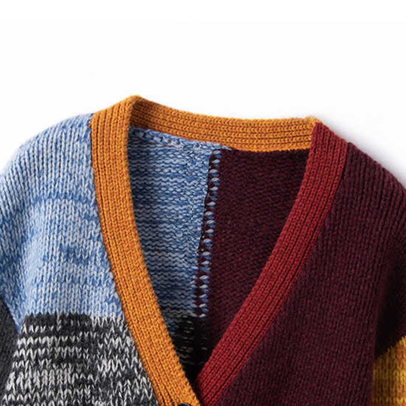 DiZNEW Custom V-neck cardigan wool long sleeve woollen sweater Winter women's casual patchwork knit sweater with pocket