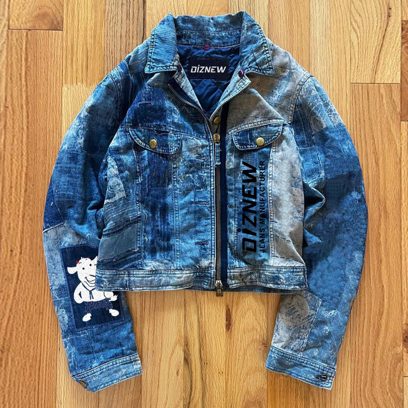 DiZNEW Plus Size Men's Denim Jacket Blue Washed Custom Design Bulk Wholesale New Fashion