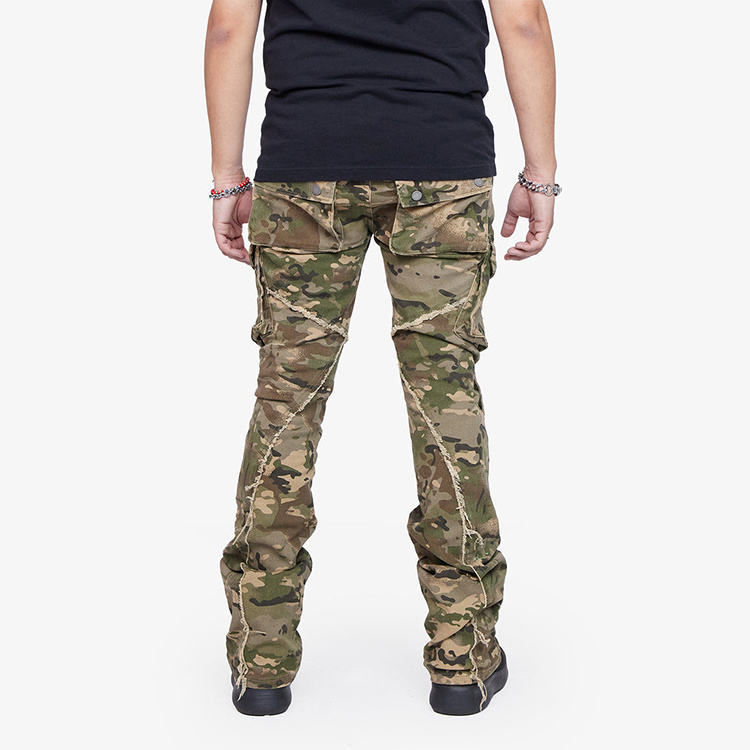 DiZNEW custom logo Camo Denim Pants Camouflage Colored Cargo Pocket Jeans Men Custom Stacked Jeans