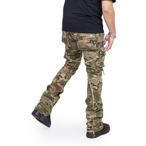 DiZNEW custom logo Camo Denim Pants Camouflage Colored Cargo Pocket Jeans Men Custom Stacked Jeans