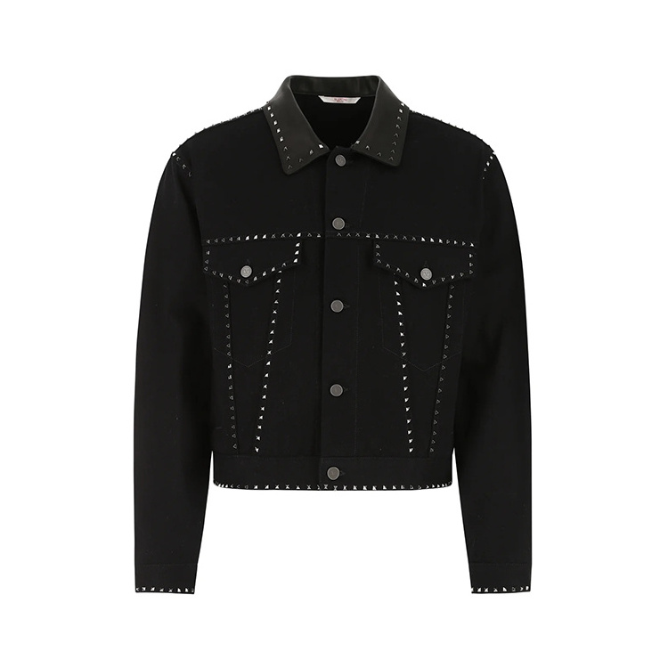 DiZNEW Autumn winter black rivet denim jacket senior sense Ruffian handsome spirit young net red with the same style slim jacket