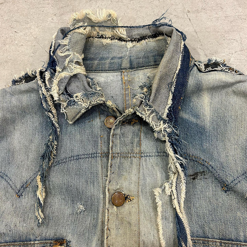 DIZNEW factory manufacture acid wash faded print denim jeans jacket for men wholesale custom contrast color jacket vintage