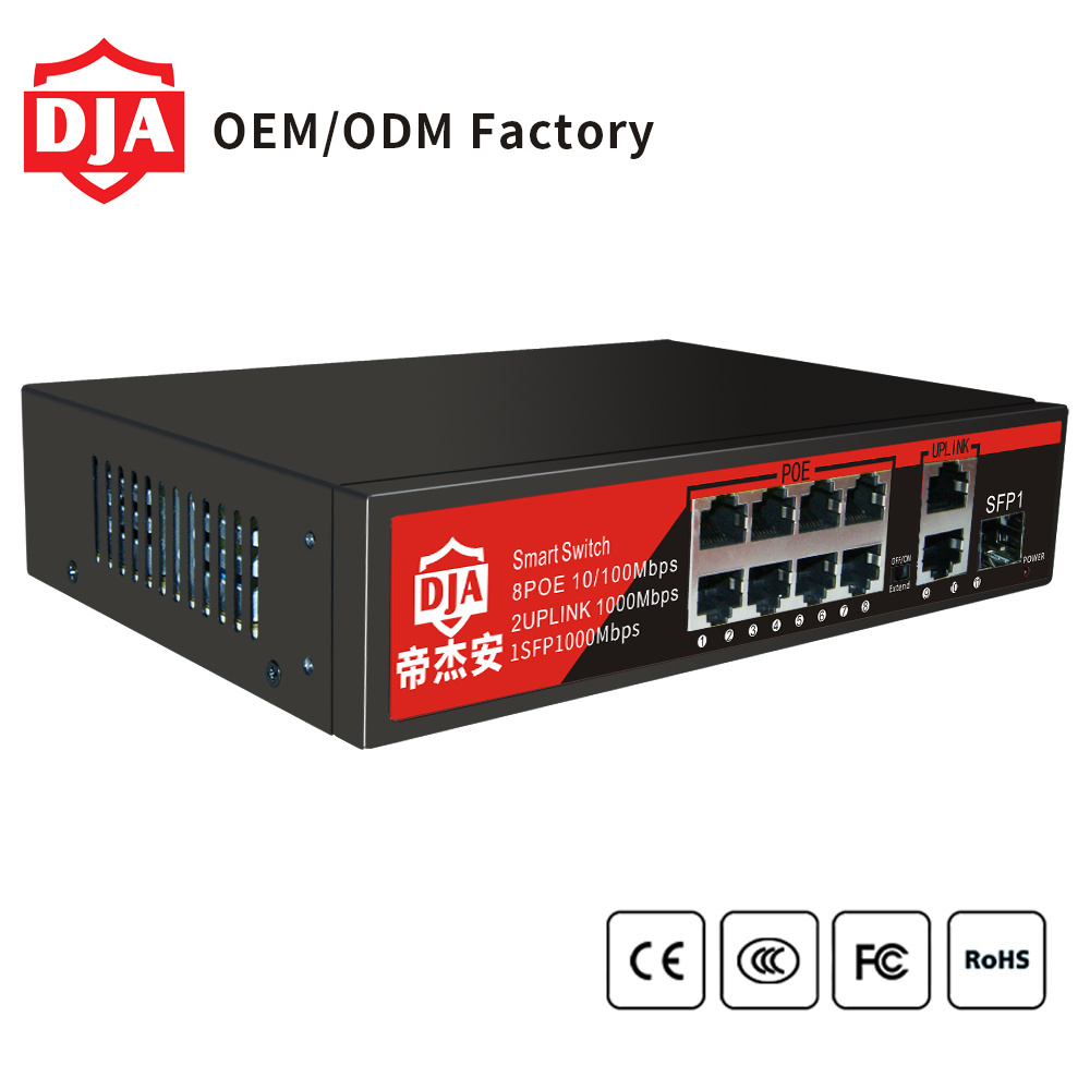 ip camera unmanaged network SFP switch 8 port gigabit 10/100/1000Mpbs  poe switch active 48v