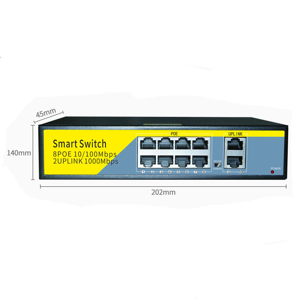 DJA high quality 100/1000Mbps 8+2 Port gigabit Poe Switch 48 52V CCTV Poe Switch 8 Port OEM factory