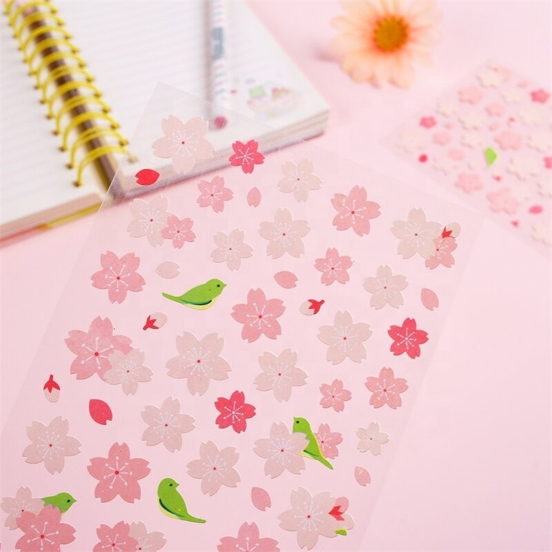 Romantic aesthetic cherry blossom pink stickers DIY manual ledger decoration children wholesale label stickers