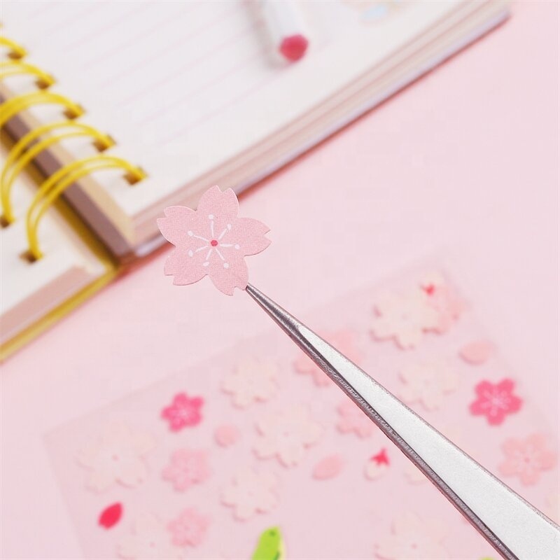 Romantic aesthetic cherry blossom pink stickers DIY manual ledger decoration children wholesale label stickers