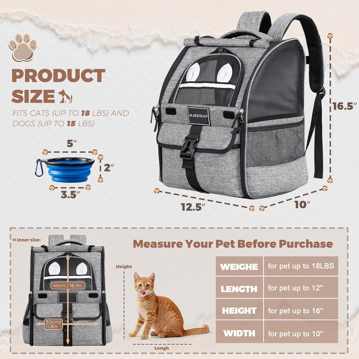 Airline Approved Pet Carrier Backpack for Dogs and Cats Foldable Soft Outdoor Pet Carrying Dog Carrier