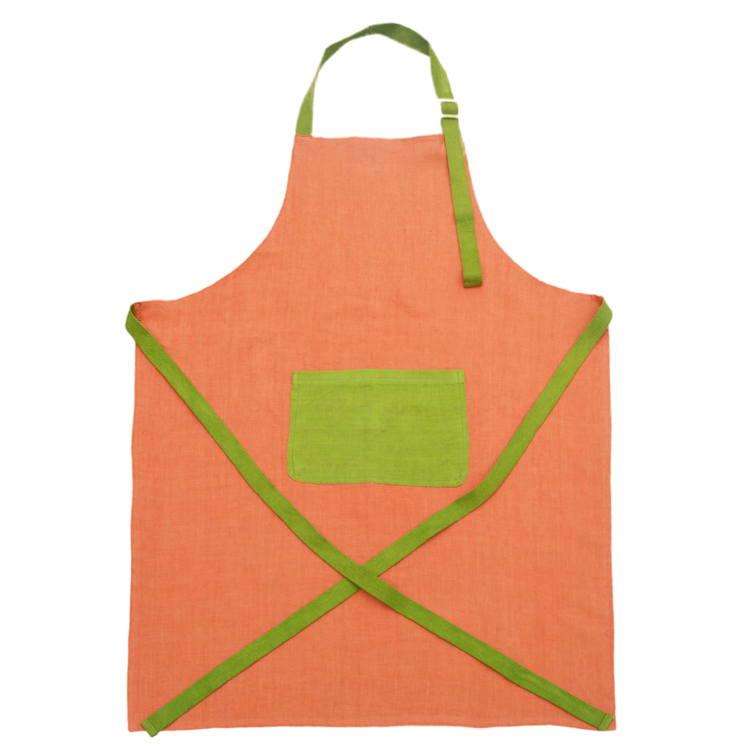 Solid Color Dye Fabric Apron with Contrast Belt and Pocket at Front High Quality Linen Apron for Cooking and Baking