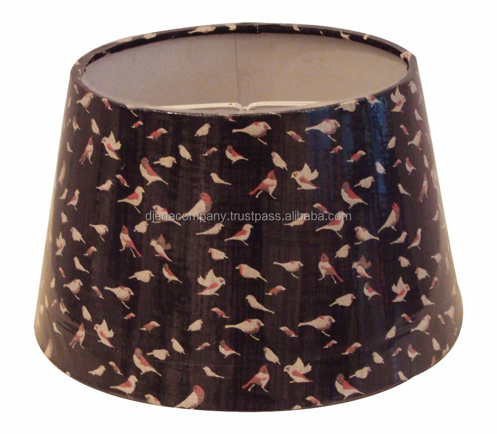 Small Birds Printed Brown Colour Plaid Fabric Pleated Lampshade Decorative Lampshade Fabric Lampshade